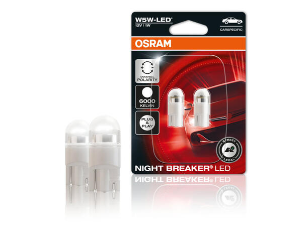 Osram Night Breaker W5W LED LED, W5W, Godkjent LED pære, 2stk