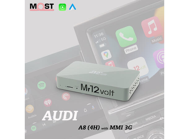 Mr12volt Trådløs CarPlay/Android Auto Audi A8 med MMI 3G/3G+,DSP, OEM Mikrofon