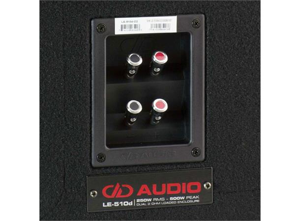DD Audio LE-M510d-D2 basskasse 10" i kasse, 250-500W RMS, 2x2 Ohm