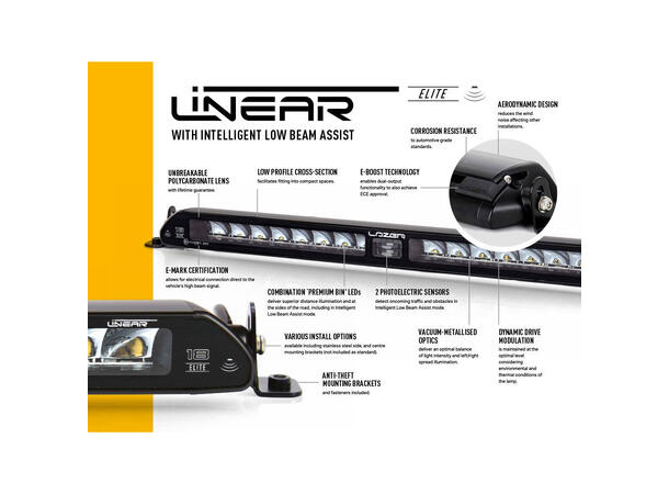 Lazer Linear 18 Elite m/Low Beam Assist LED, 18.000 Lumen, Kombo, 1043 meter