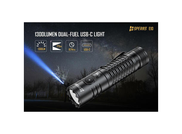 SPERAS E10 Lommelykt 1300 Lumen, 175 meter kastelengde 
