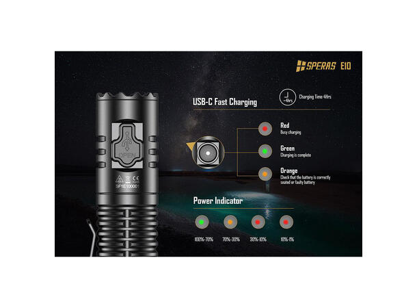 SPERAS E10 Lommelykt 1300 Lumen, 175 meter kastelengde 