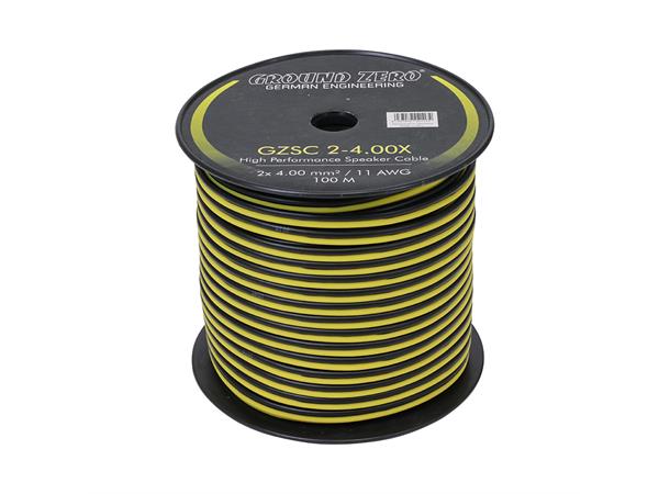 Ground Zero høyttalerkabel, 4 mm2 CCA-kabel, sort/gul