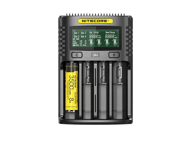 Nitecore UM4 batterilader Lader for fire batteri, USB