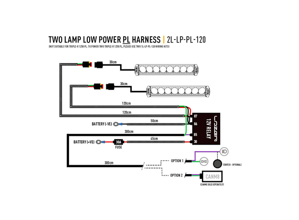 Lazer relèsett/kabelsett, 2 kontakter Lazer lamper, 2 kontakter m/posisjonslys