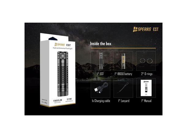 SPERAS EST Lommelykt 1900 Lumen, 211 meter kastelengde 