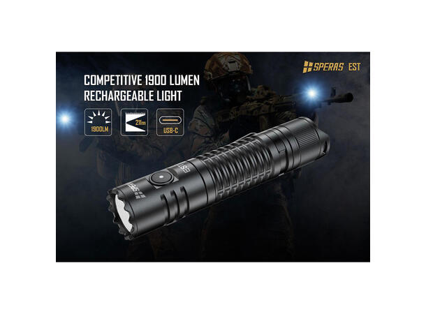 SPERAS EST Lommelykt 1900 Lumen, 211 meter kastelengde 
