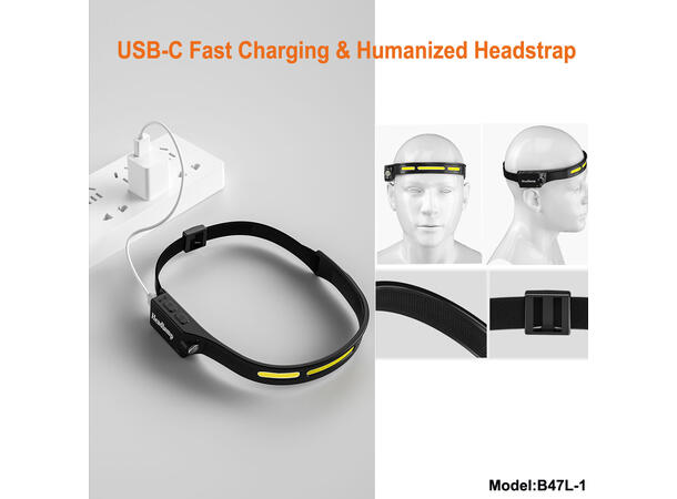 SPERAS B47L1 hodelykt 500 Lumen, 130 meter kastelengde 