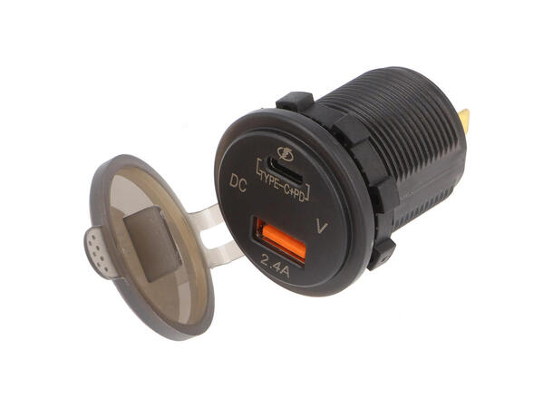 ConnectED USB (1xUSB C / 1xUSB A) For innfelling USB 3.0, PD,Blå belysning 