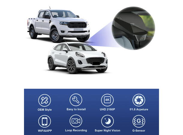 FITCAMX Integrert Plug & Play 4K Dashcam Ford Ranger/Puma (2019 ->) 