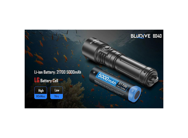BluDive BD40 lommelykt, Vanntett 1800 Lumen, 351 meter kastelengde 