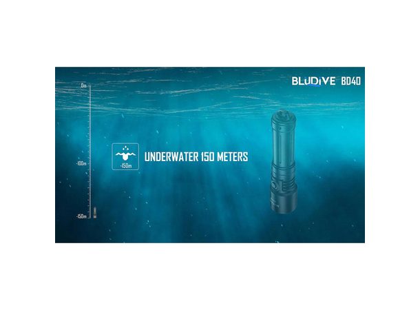 BluDive BD40 lommelykt, Vanntett 1800 Lumen, 351 meter kastelengde 