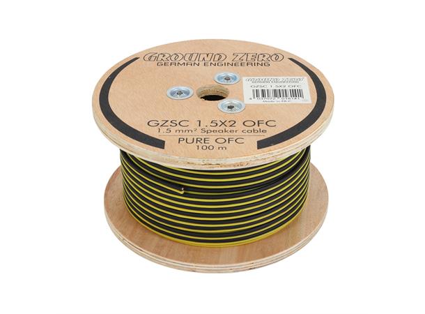 Ground Zero høyttalerkabel 1,5mm2 OFC-kabel, sort/gul