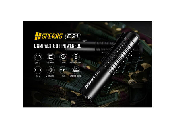 SPERAS E21 Lommelykt titanium 2000 Lumen, 322 meter kastelengde 