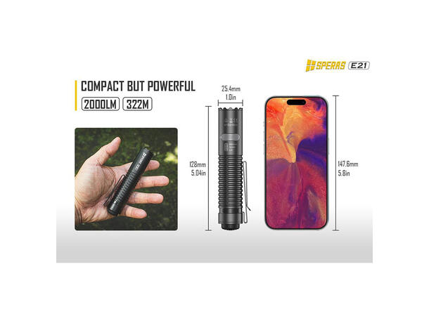 SPERAS E21 Lommelykt titanium 2000 Lumen, 322 meter kastelengde 