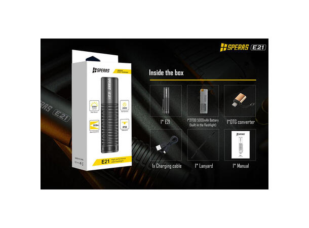 SPERAS E21 Lommelykt titanium 2000 Lumen, 322 meter kastelengde 