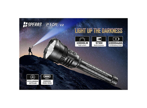 SPERAS P10R V2 Lommelykt 10000 Lumen, 574 meter kastelengde 