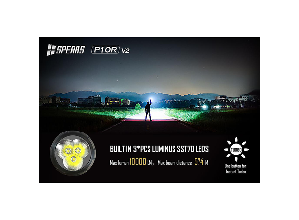 SPERAS P10R V2 Lommelykt 10000 Lumen, 574 meter kastelengde 
