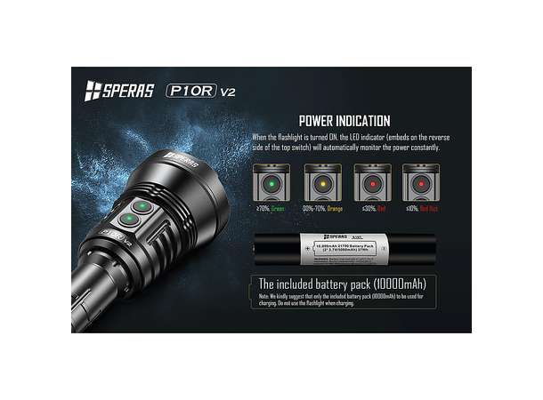 SPERAS P10R V2 Lommelykt 10000 Lumen, 574 meter kastelengde 