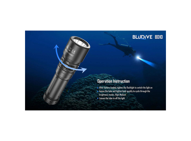 BluDive BD10 lommelykt, Vanntett 1200 Lumen, 265 meter kastelengde 