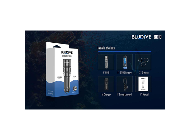 BluDive BD10 lommelykt, Vanntett 1200 Lumen, 265 meter kastelengde 