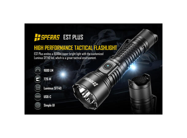 SPERAS EST PLUS Lommelykt 1600 Lumen, 726 meter kastelengde 