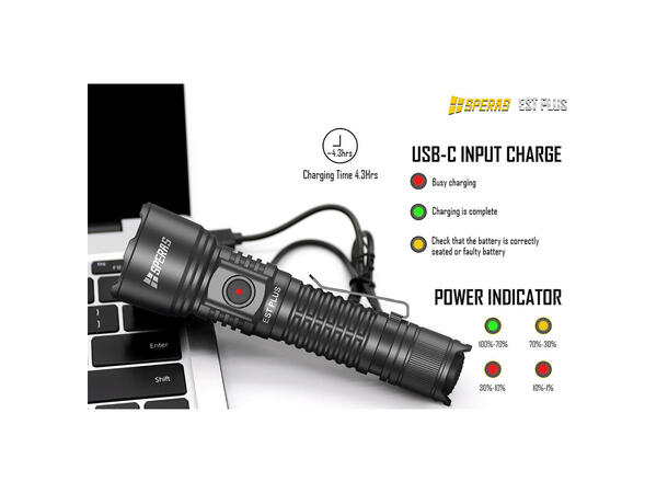 SPERAS EST PLUS Lommelykt 1600 Lumen, 726 meter kastelengde 