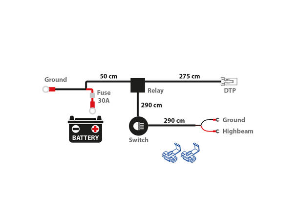 Autoline relésett 12V 2-pin DTP, 40A relé, 30A sikring 