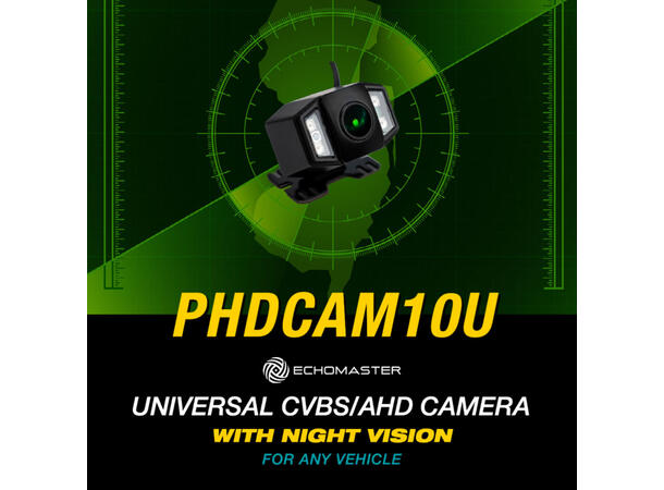 Echomaster PHDCAM10U Front/Ryggekamera Universalt. 7m kabel, Infrarød nattsyn 