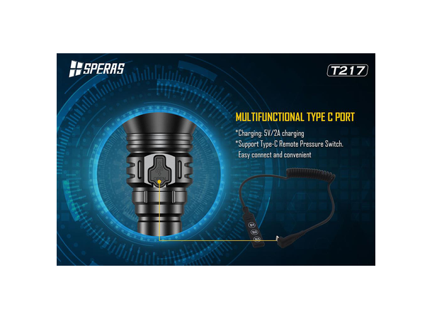 Speras T217 lommelykt i praktisk koffert 1400 Lumen, 1400 meter kastelengde 