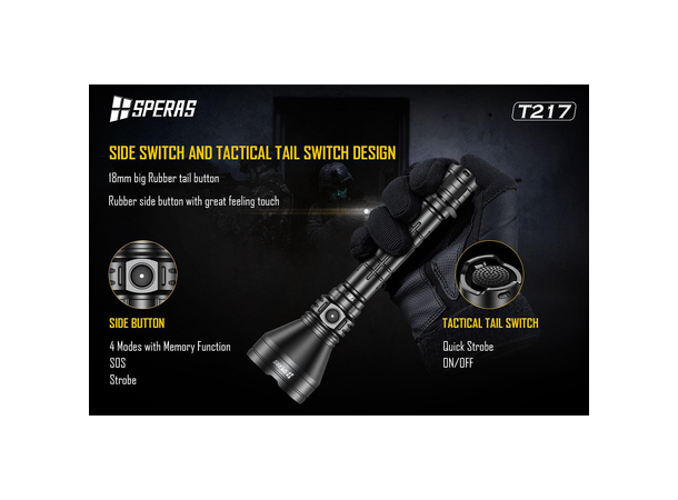 Speras T217 lommelykt i praktisk koffert 1400 Lumen, 1400 meter kastelengde 