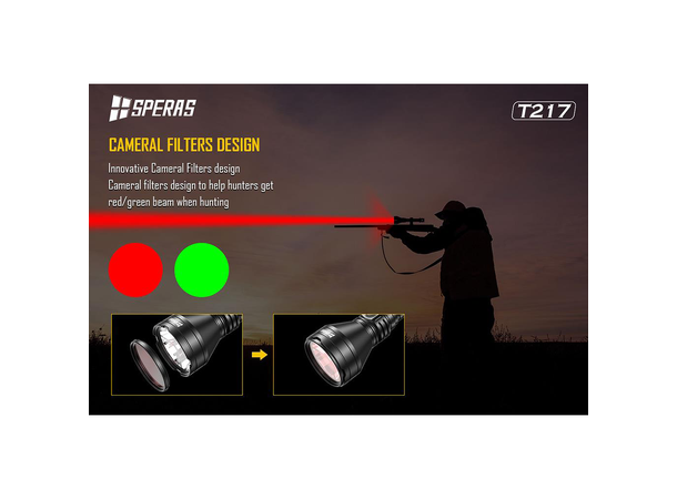 Speras T217 lommelykt i praktisk koffert 1400 Lumen, 1400 meter kastelengde 