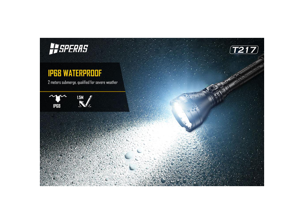 Speras T217 lommelykt i praktisk koffert 1400 Lumen, 1400 meter kastelengde 