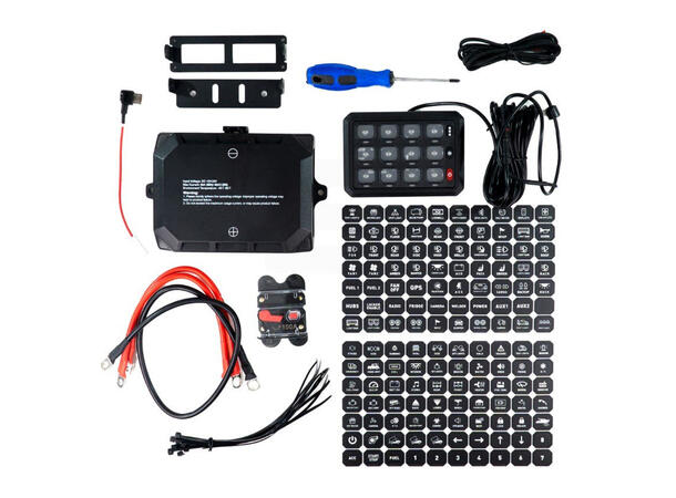 Lumen 12 bryterpanel med strømfordeling 12 knapper, 12/24V, App og styringspanel 