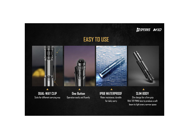 SPERAS M10 Lommelykt 200 Lumen, 58 meter kastelengde 