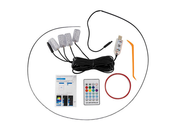 LED RGB Interiørlyssett USB tilkobling, 4 lysenheter & lysstripe 