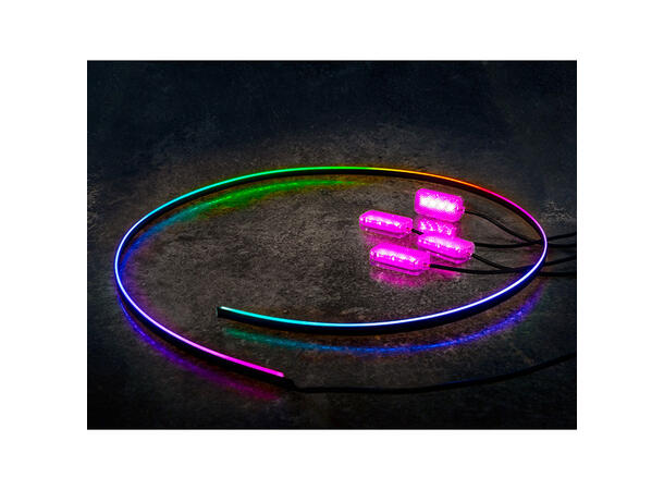 LED RGB Interiørlyssett USB tilkobling, 4 lysenheter & lysstripe 