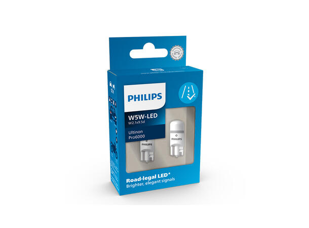 Philips W5W Ultinon Pro6000 LED LED, W5W, Godkjent LED pære, 2stk 