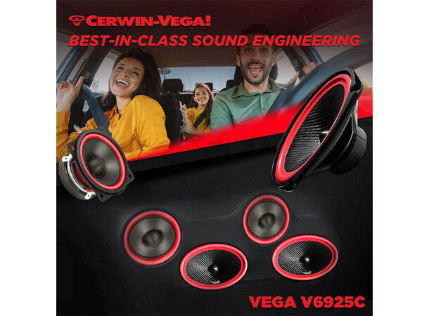 Cerwin Vega V6925C 3-veis komponentsett 6x9", 140W RMS,VEGA-serie, 2025 Edition 