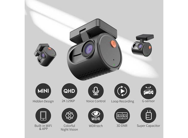 ConnectED Dashboardkamera mini 1-kanals, 2K, WIFI, 32GB 