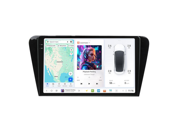 DUDU multimediaspiller med 10,1" skjerm Skoda Octavia (2013-2020) Pianolakk 