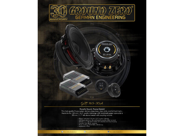 Ground Zero GZC 165-30A komponentsett 6,5", 140W RMS, 4 Ohm, Jubileumsmodell 