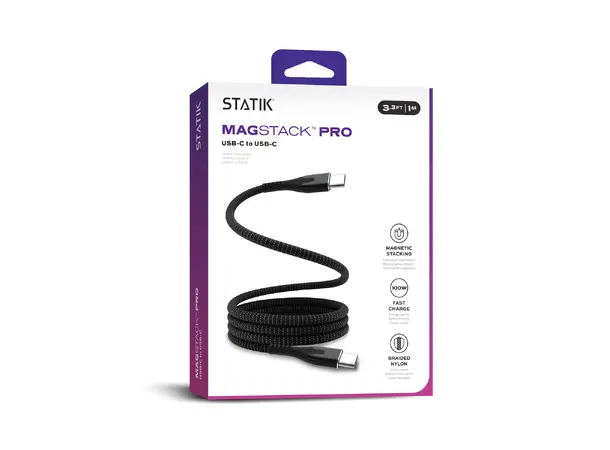 Statik Magstack Pro Sort USB-C (han) -> USB-C (han), 1 meter 