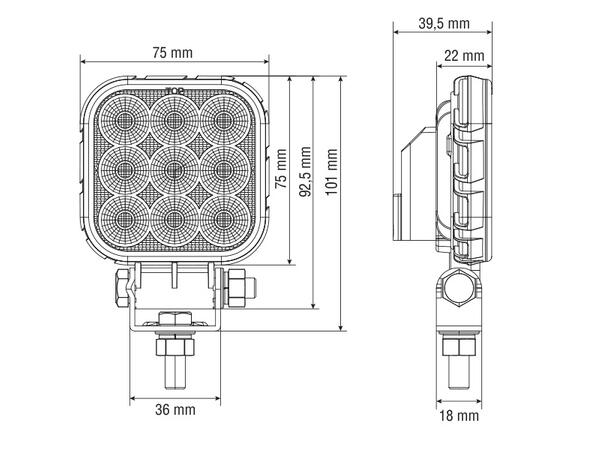 Bullboy Proline arbeidslys LED, 1350 Lumen, 18W, godkjent ryggelys 