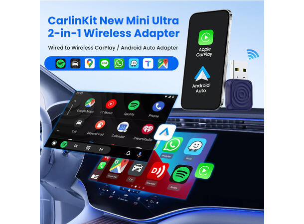 Carlinkit Apple Carplay/Android Auto Kablet-til-trådløs adapter 