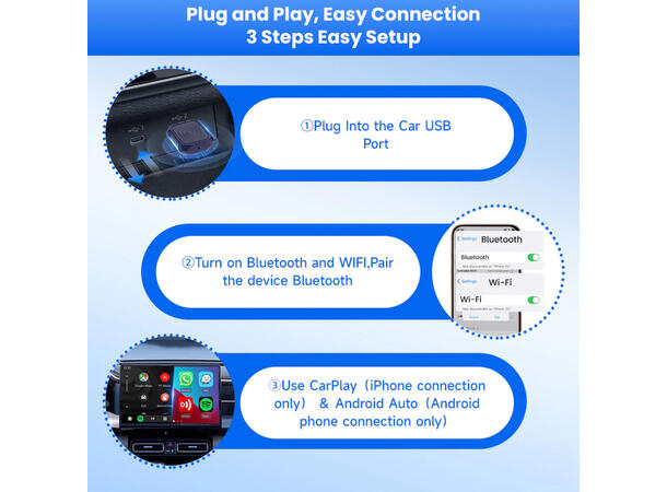 Carlinkit Apple Carplay/Android Auto Kablet-til-trådløs adapter 