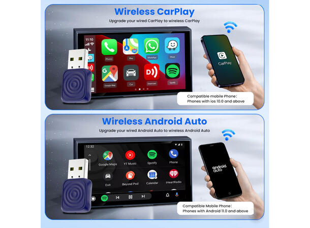 Carlinkit Apple Carplay/Android Auto Kablet-til-trådløs adapter 