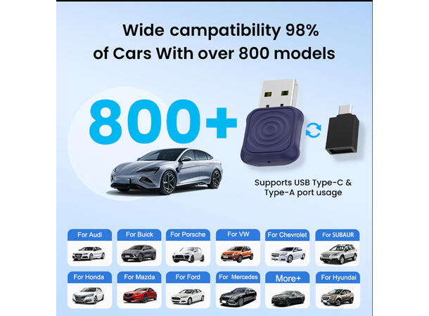 Carlinkit Apple Carplay/Android Auto Kablet-til-trådløs adapter 