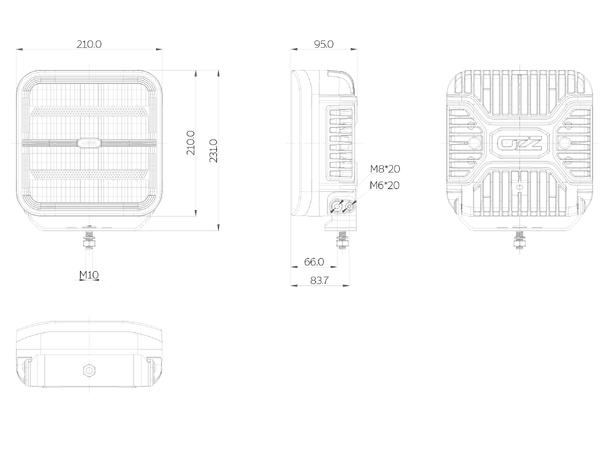 OZZ SQR 9" LED fjernlys, Arctic Edition 9", 12000 Lumen, pos.lys, varsellys 