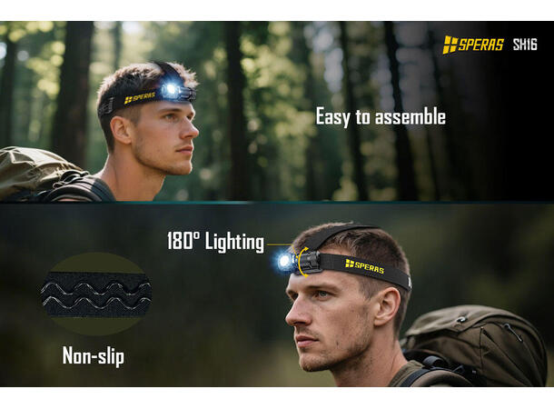 SPERAS SH16 hodelykt 1650lm, 355 meter kastelengde 